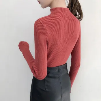 Rudens ziemas džemperis džemperis sieviešu pusē, augsta kakla gredzenu rāvējslēdzēju slim garām piedurknēm zemāko krekls, džemperis top ciets jaunu 2021