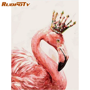 RUOPOTY Kadru Attēlu Diy Glezna Skaits Flamingo Dzīvnieku Krāsošana Ar Numuriem, Akrila, Kanvas Glezna Handpainted Zīmēšanas Māksla
