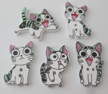 Sajauc kaķis forma, bērnu drēbītes, dekoratīvās pogas, šūšanas koka glezna 100gab jaunums dzīvnieku pogu, jaukta