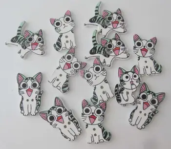 Sajauc kaķis forma, bērnu drēbītes, dekoratīvās pogas, šūšanas koka glezna 100gab jaunums dzīvnieku pogu, jaukta