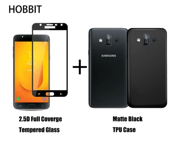 Samsung Galaxy J7 Prime 2 J7 Ministru / J7 DUO Matētā Melnā TPU Atpakaļ uz Lietu 0.3 MM 2.5 D Skaidrs, Rūdīts Stikls Ekrāna Aizsargs