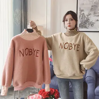Samta 2020 rudens ziemas lielajam pelēkā vārna sievietes Mākslīgās jēra vilnas džemperis sievietēm korejiešu stilā brīvs džemperis garām piedurknēm krekls