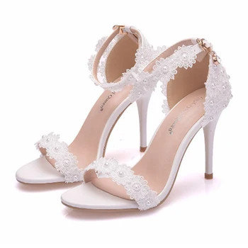 Sandales sieviešu augstpapēžu kurpes sieviešu banketa kurpes sieviešu kāzu kurpes sieviešu puses kurpes sieviešu balta mežģīņu sandales