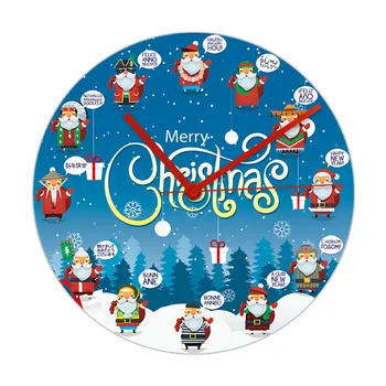 Santa Claus Sagaida Dažādu Valodu Karikatūra Sienas Pulkstenis Jauno Gadu Mājas Dekoru Priecīgus Ziemassvētkus Sveicieni Mākslas Iespiesti Sienas Skatīties