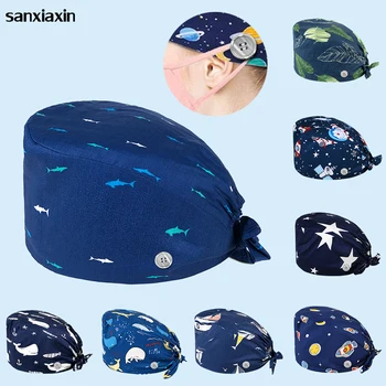 Sanxiaxin jaunu vairumtirdzniecības Zils zivis Ziedu drukas Sviedru dvieli regulējams Skrubis cepuri pet shop spa vienādu darbu, cepuru salons Skrubis Klp