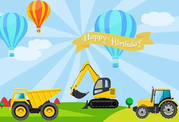 Saskaņā Ar Būvniecības Dzimšanas Dienas Fons, Ekskavatoru Zēns Dzimšanas Dienas Svinības Banner Fotogrāfijas Fona Guidepost Kravas Automašīnu Meklētājs Backdrops