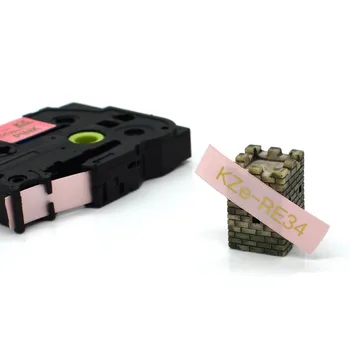 Satīna Lenti 12mm*4m zeltu rozā celtniecības marķējuma lentes Celtniecības-RE34 TZ-RE34 par dāvanu kāzu Ziemassvētku Puse Brother P Touch printeri