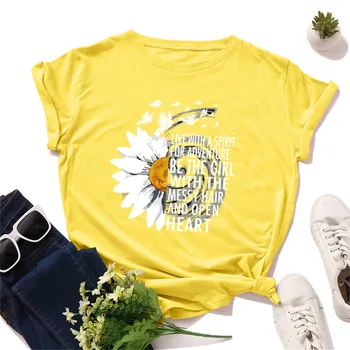 Saulespuķu Tauriņš Krāsainu T-kreklu Smieklīgi Sieviešu Modes Quote Kokvilnas Grafiskais Unisex Tee Top Tshirts