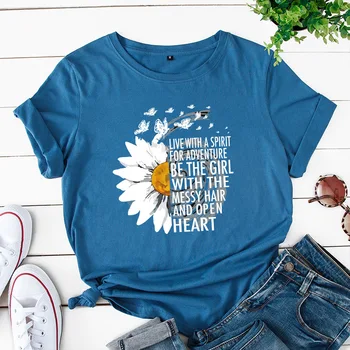 Saulespuķu Tauriņš Krāsainu T-kreklu Smieklīgi Sieviešu Modes Quote Kokvilnas Grafiskais Unisex Tee Top Tshirts
