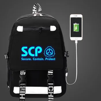 SCP Drošu Satur Aizsargātu Mugursoma USB Soma ceļojumu Skolu Gaismas Grāmata, Soma, USB pusaudžiem Klēpjdatoru Rāvējslēdzēju maisā, kas Spīd tumsā