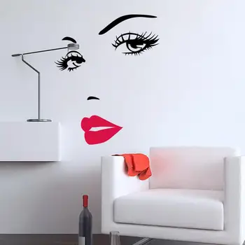 Seksīgas Skropstas un sarkanas lūpas, sienas uzlīmes, lai dzīvojamā istaba guļamistaba fona dekorācijas Uzlīmes tapetes Roku cirsts uzlīmes