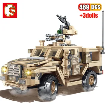 SEMBO 469Pcs Militārās Armijas Mīnu Aizsargāto Transportlīdzekļu Celtniecības Bloki Karavīrs SWAT Kara Ieročus Modelis Izglītības Ķieģeļi Rotaļlietas Zēns