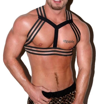Sexy Elastīgs Pārsējs Topi Bodysuit Kluba Kostīmu Īss Krekls Verdzība Vīriešu ķermeņa Iejūgs Geju karstā Fetišs Apakšveļa Eksotisko clubwear