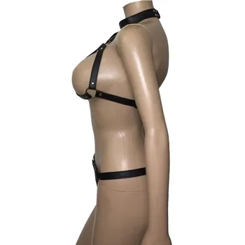 Sexy Sievietes PU Ādas Verdzība Bikini Atvērtu Krūšu Ķermeņa Iejūgs Krūšturis Top, G-String Fetišs Saimniece Kostīms