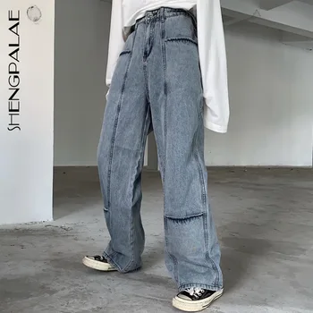SHENGPALAE 2021. gada Pavasarī Kovboju Bikses Sieviešu Zaudēt Streetwear Vintage Taktiskās Viegls Multi-kabatas Taisni Džinsi ZA2813