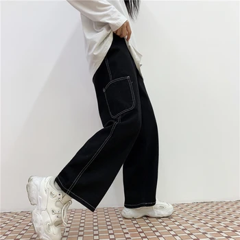 SHENGPALAE ir 2021. Jaunā pavasara Gadījuma Džinsi Sieviete Ilgi Kovboju Bikses Sieviešu Zaudēt Streetwear Augsta Vidukļa Plaša Kāju Bikses ZA5254