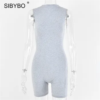 Sibybo Īsām Piedurknēm Sexy Bodycon Īss Kombinezonus Jumpsuits Melns V Kakla Rāvējslēdzēju Playsuit Vasaras 2020. Gadam Elastīga Ikdienas Fitnesa Kopumā