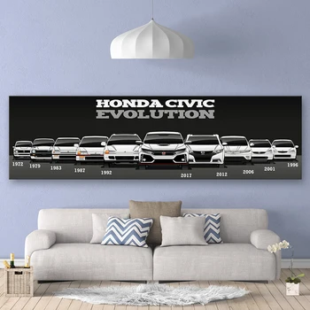 Sienas Mākslas Moduļu Attēlu Plakātu, Auduma Iespiestas Retro Honda CIVIC Automašīnu Krāsošana Mūsdienu Mājas Dekorēšana Dzīvojamā Istaba 1 gab Banner