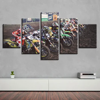 Sienas Plakātu Mākslas Modern Home Decoration, Audekls Rāmī 5 Panelis Motociklu Sacīkšu Dzīvojamā Istaba HD Drukāt Krāsošana Moduļu Bildes