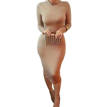 Sievietes Sexy Kleita Midi Slim Modes Eiropā Stils, Augsta Kakla Clubwear Nakts Valkāt Bodycon Kleita Rudens Ziemas Zemāko Kleitas