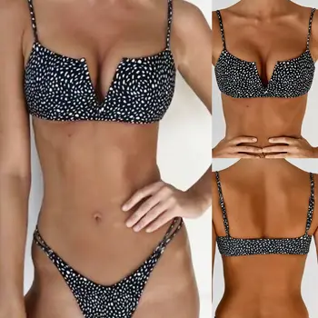 Sieviešu 2019 Jaunu Bikini Komplekts Sieviešu Peldkostīmi Iespiesti Push Up Peldkostīms Polsterētām Krūšturis Vasaras Peldkostīms Sievietēm Beachwear Sandales Biquini