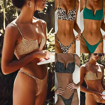 Sieviešu 2019 Jaunu Bikini Komplekts Sieviešu Peldkostīmi Iespiesti Push Up Peldkostīms Polsterētām Krūšturis Vasaras Peldkostīms Sievietēm Beachwear Sandales Biquini