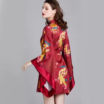 Sieviešu Drukāt Kāzu Tērpu Gadījuma Mīksts Peldmētelis Kimono Kleita Naktsveļu Satīna Zīdaini Nightdress Sleepwear Sexy Naktskrekls Mājas Drēbes