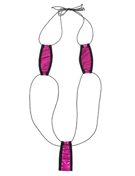 Sieviešu Erotiskā Teddies Vasaras Catsuit Spīdīga Metāla Apakšveļa T-Atpakaļ Māšele Dāmas Backless Mini Mikro String Kaķene Monokini