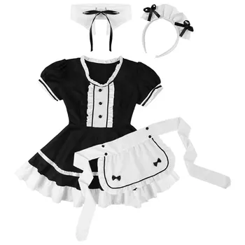 Sieviešu Halloween Franču Maid Cosplay Kostīms Apģērbs Ar Īsām Piedurknēm Masku Cosplay Party Meitene, Formas Tērpu Crossdresser Clubwear