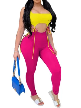 Sieviešu Ikdienas Dobi No Vidukļa Sexy Pārsējs Modes Mežģīnes-up 2-gabals Apģērbs Komplekti bez Piedurknēm Raibs Krāsu Top Šorti Komplekti, karstā