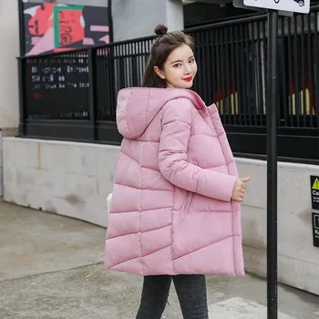 Sieviešu kokvilnas coat vidēja garuma 2019 jaunu korejiešu modes dūnu jaka dāmas silts, biezs