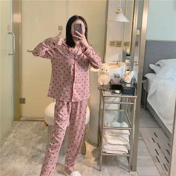 Sieviešu Pidžamas Komplekti Pleds Ar Garām Piedurknēm Sleepwear Sieviešu Kārtas-Apkakle Pyjama Naktsveļu Gadījuma Homewear Top+Bikses Pijama