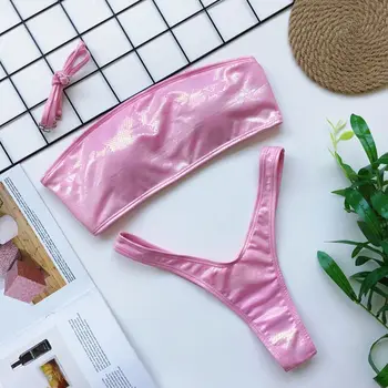 Sieviešu Sexy Bikini Komplekts Metāla Varavīksnes Snakeskin Peldkostīmu Lenta peldkostīms jauns
