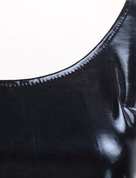 Sieviešu Sexy Black Clubwear Blūzes Top Mežģīņu Augšu, PVC Mākslīgās Ādas Apsēju, Mini Krekli Slapjš Izskatās