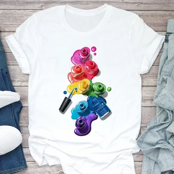 Sieviešu T krekls 3D Make Up, Krāsu Grafiskais Modes Gudrs iespiesti Sieviešu T Balta 0-kakla Harajuku vasaras Dāmas, Drēbes, T-krekls