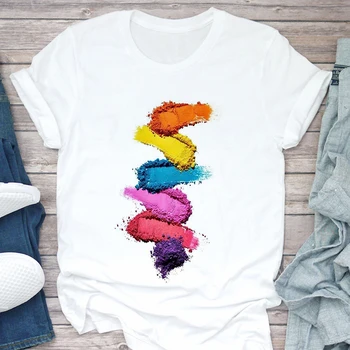 Sieviešu T krekls 3D Make Up, Krāsu Grafiskais Modes Gudrs iespiesti Sieviešu T Balta 0-kakla Harajuku vasaras Dāmas, Drēbes, T-krekls