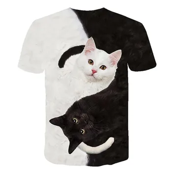 Sieviešu T-Krekls Modes 3D Kaķis Drukāt Gadījuma T-Krekls Vasaras Īsām Piedurknēm O-veida kakla Sievietēm, Topi Brīvs Liela Izmēra Cute Kaķēns Sievietēm, Topi