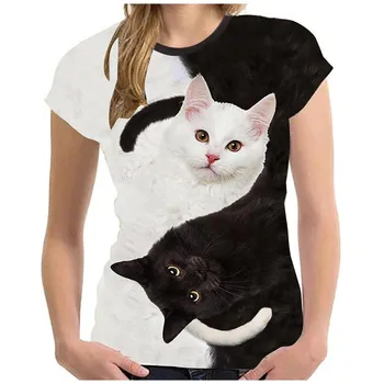Sieviešu T-Krekls Modes 3D Kaķis Drukāt Gadījuma T-Krekls Vasaras Īsām Piedurknēm O-veida kakla Sievietēm, Topi Brīvs Liela Izmēra Cute Kaķēns Sievietēm, Topi