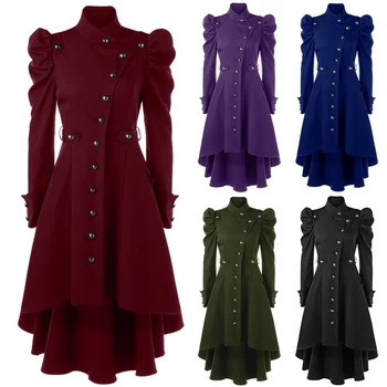 Sieviešu Uzrakt Mētelis Britu Stila Slim Ilgi Gothic Coat Stand Apkakli Outwear Plus Lieluma Drēbes Puse