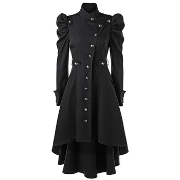 Sieviešu Uzrakt Mētelis Britu Stila Slim Ilgi Gothic Coat Stand Apkakli Outwear Plus Lieluma Drēbes Puse
