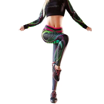 Sieviešu Zeķes Lapu Drukas Modelis Fitnesa Leggins Modes Slim Augsta Vidukļa Poliestera Šķiedras Seksīga Sieviete, Bikses