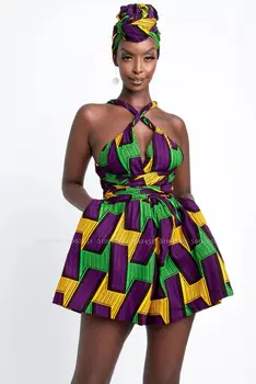 Sieviešu Āfrikas Apģērbu Indijas Dashiki Retro Drukāt Jumpsuit Mini Svārki, Šorti Puse Apģērbu Modes Ankara Kanga Vintage Vestidos