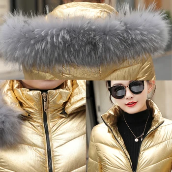 Sieviešu Īsās ziemas jakas silts mētelis Sudraba krāsu stila 2019 dāmas parka Luksusa kažokādas apkakle plus izmērs S-3XL