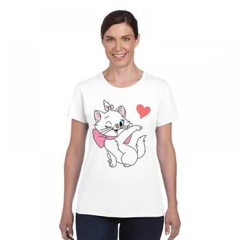 Sieviešu'short Piedurknēm Karikatūra Marijas Cat T Krekls Vasaras Gadījuma Kaķis Marijas Modelis T krekls Sievietēm ar īsām piedurknēm t-krekli meitene