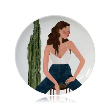 Sievišķīga Mākslas Izdrukas, Radošās Augu Mīļotājiem Dekoratīvās Plāksnes Keramikas Kārtu Flora Meitene Zīmējumu, Ilustrāciju, Trauku Dabas Modelis
