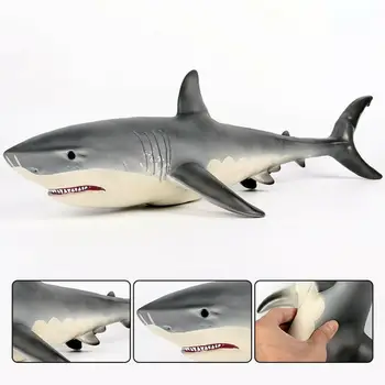 Simulācijas jūras dzīvnieku modelis super mīkstas gumijas, kas piepildīts kokvilnas lielās baltās haizivs modeli, bērnu rotaļu megalodon