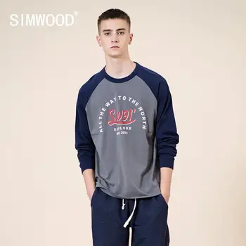 SIMWOOD Atšķirībā Reglāns garām Piedurknēm Džemperis Kokvilnas Biezs T-krekls Vīriešiem Vintage Vēstuli 2020. Gada Rudenī Jaunā Plus Lieluma Tshirt