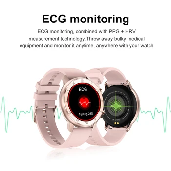 Skatīties Pilnu Touch Smart Sieviešu IP68 Ūdensnecaurlaidīga Rokassprādze EKG Sirds ritma Monitors Miega Uzraudzības Sporta Smartwatch Dāmām