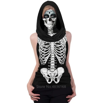 Skelets, Helloween Sieviešu Cosplay Biedējošu Kostīmu Kleita Pieaugušo Galvaskausa hodded Bodysuit Karnevāla Puse Sniegumu Velna Gars