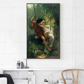 Slavenā Mākslas Pavasarī Kanvas Glezna Ar Pierre Auguste Gultiņa jaunais Pāris uz Swing Amid Meža Gleznu par Mājas Dekoru